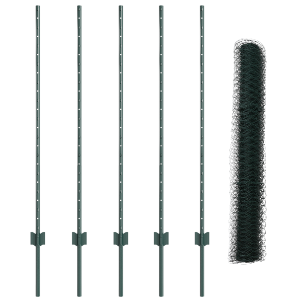 Postes de Valla  5 pcs U-Channel Verde 120 cm Acero. Valla Hexagonal  Verde 1.2x10 m Acero M 4