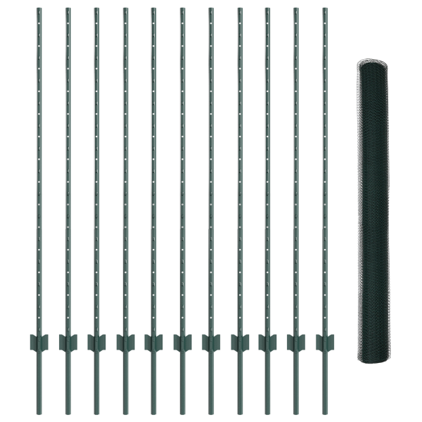 Postes de Cerca 11 pcs U-Channel Verde 140 cm Aço M 4