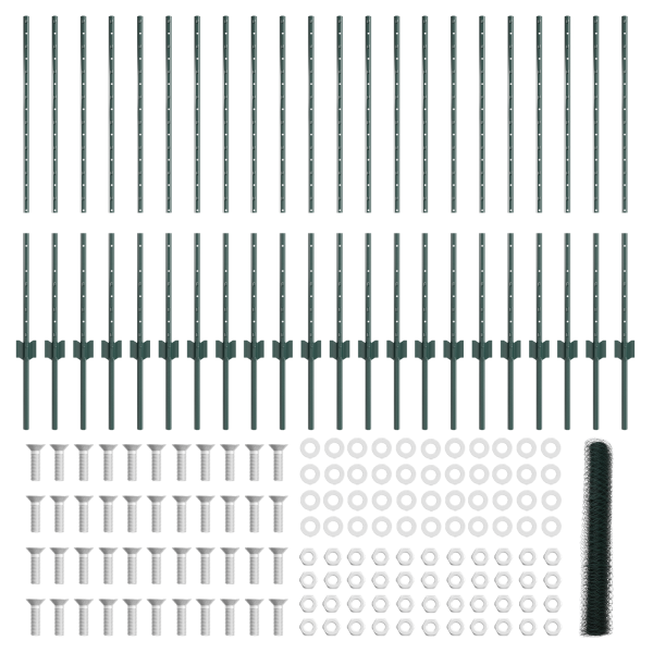 Postes de Cerca  11 pcs U-Channel Verde 100 cm Acero. Cerca Hexagonal  Verde 1x50 m Acero M 5