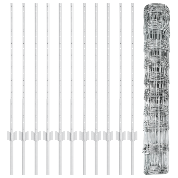 Postes de Cerca  22 pcs U-Channel 100 cm Acero Galvanizado. Cerca de Campo  1x25 m Acero Galvanizado M 5