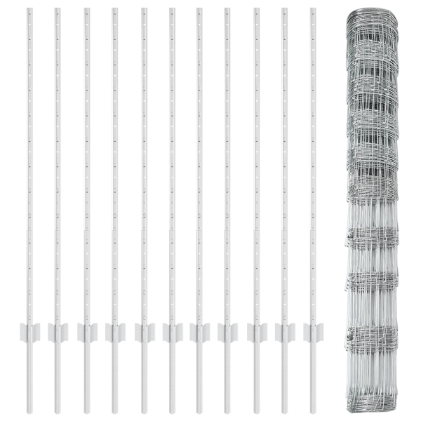 Postes de Cerca  22 pcs U-Channel 120 cm Acero Galvanizado. Cerca de Campo  1.2x25 m Acero Galvanizado M 5