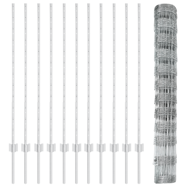 Postes de Cerca  22 pcs U-Channel 120 cm Acero Galvanizado. Cerca de Campo  1.2x25 m Acero Galvanizado M 5