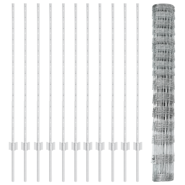 Postes de Cerca  22 pcs U-Channel 120 cm Acero Galvanizado. Cerca de Campo  1.2x25 m Acero Galvanizado M 5