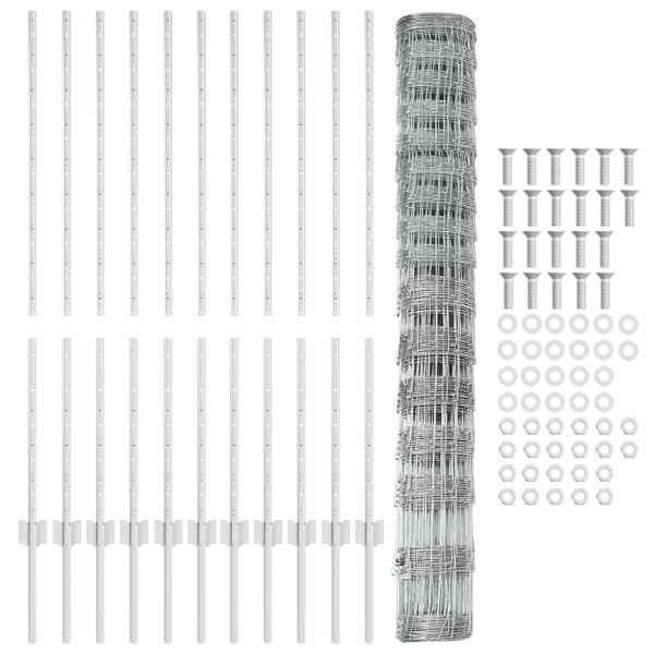 Postes de Cerca 22 pcs U-Channel 120 cm Acero Galvanizado.  Cerca de Campo 1.2x25 m Acero Galvanizado M 4