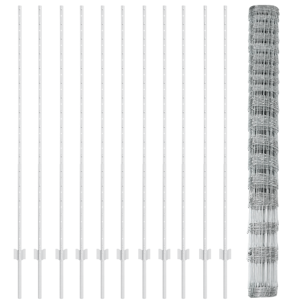Postes de Cerca  22 pcs U-Channel 150 cm Acero Galvanizado. Cerca de Campo  1.5x25 m Acero Galvanizado M 5