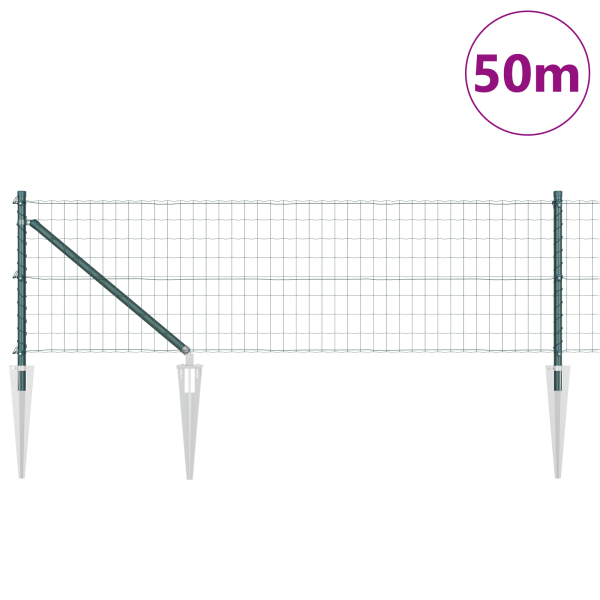 Cerca Euro com 13 Estacas 0.4x50 m Aço Galvanizado Verde M 3