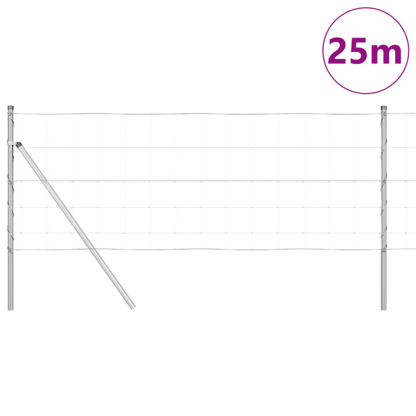 Cerca de Campo  0.8x25 m de Acero Galvanizado. Postes de Cerca  13 pcs Ø32 mm 120 cm de Acero Galvanizado M 3