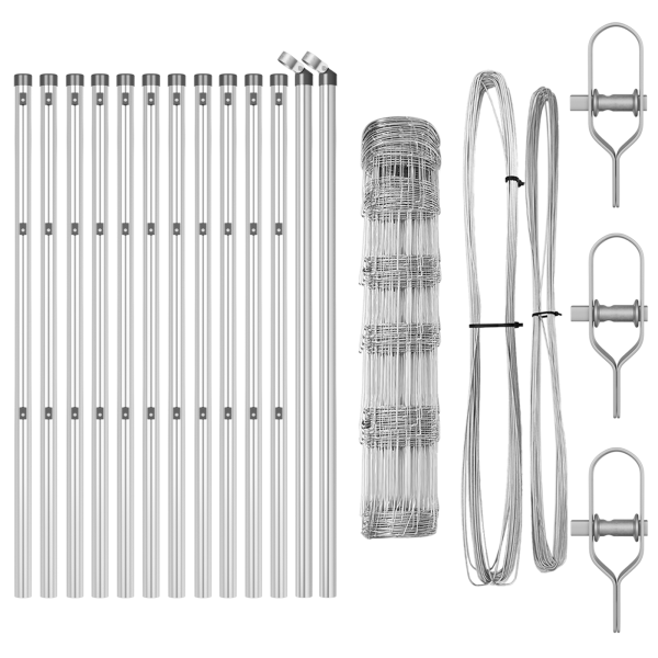 Cerca de Campo  0.8x25 m de Acero Galvanizado. Postes de Cerca  13 pcs Ø32 mm 120 cm de Acero Galvanizado M 4
