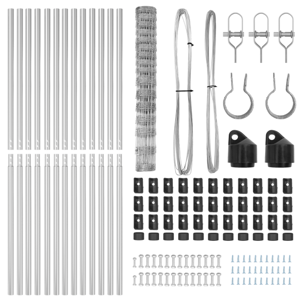 Valla de Campo 1.2x25 m de Acero Galvanizado.  Postes de Valla 13 pcs Ø32 mm 170 cm de Acero Galvanizado M 5
