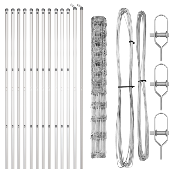 Valla de Campo 1.4x25 m Acero Galvanizado.  Postes de Valla 13 pcs Ø32 mm 190 cm Acero Galvanizado M 4