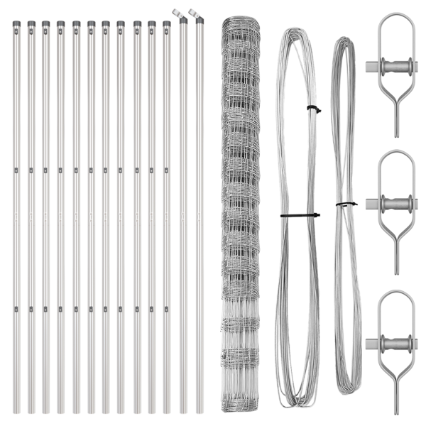 Cerca de Campo  1.6x25 m de Acero Galvanizado. Postes de Cerca  13 pcs Ø32 mm 210 cm de Acero Galvanizado M 4