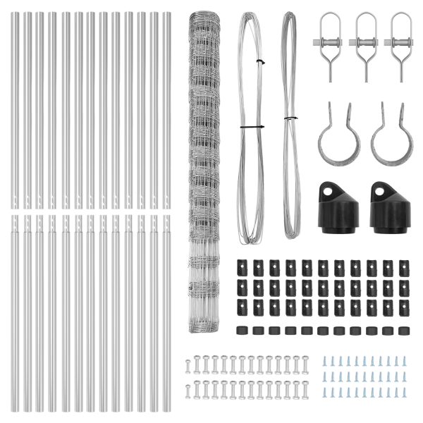 Valla de Campo  1.6x25 m Acero Galvanizado. Postes de Valla  13 pcs Ø32 mm 210 cm Acero Galvanizado M 5