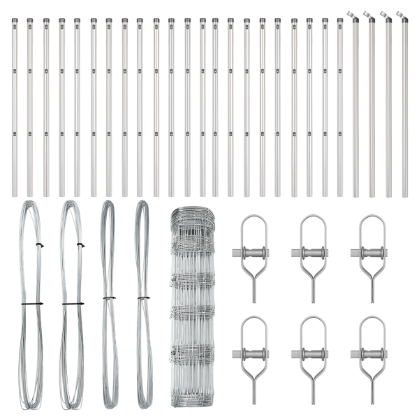 Cerca de Campo  0.8x50 m Acero Galvanizado. Postes de Cerca  13 pcs Ø32 mm 120 cm Acero Galvanizado M 4