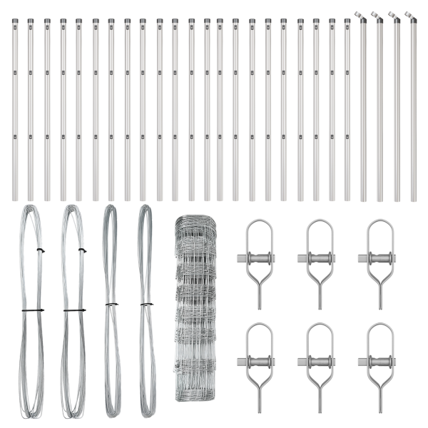 Cerca de Campo  0.8x50 m Acero Galvanizado. Postes de Cerca  13 pcs Ø32 mm 120 cm Acero Galvanizado M 4