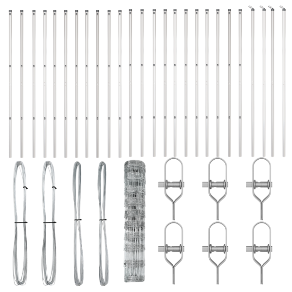 Cerca de Campo  1x50 m de Acero Galvanizado. Postes de Cerca  13 pcs Ø32 mm 150 cm de Acero Galvanizado M 4