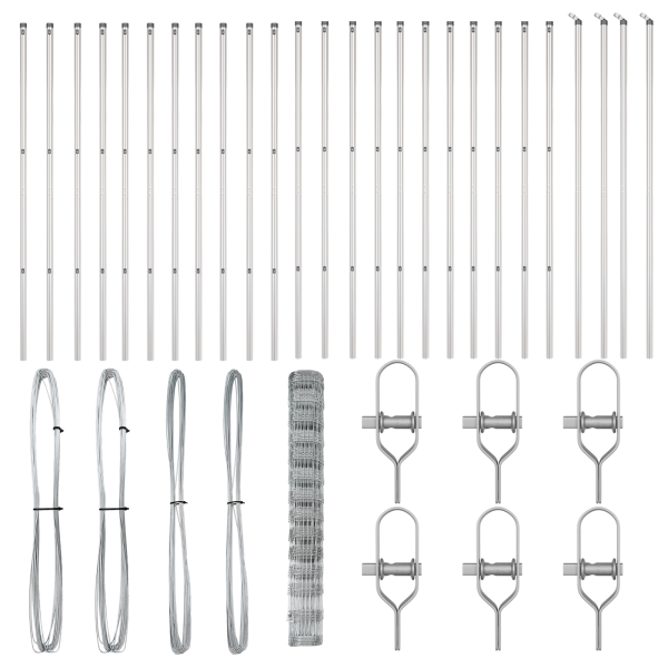 Cerca de Campo  1.4x50 m Acero Galvanizado. Postes de Cerca  13 pcs Ø32 mm 190 cm Acero Galvanizado M 4