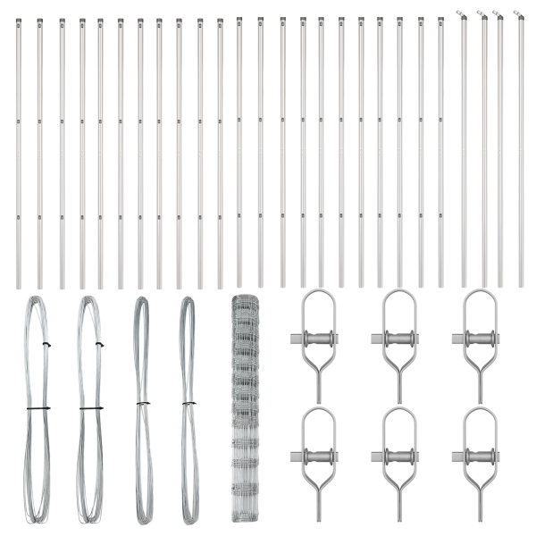 Cerca de Campo  1.5x50 m de Acero Galvanizado. Postes de Cerca  13 pcs Ø32 mm 200 cm de Acero Galvanizado M 4