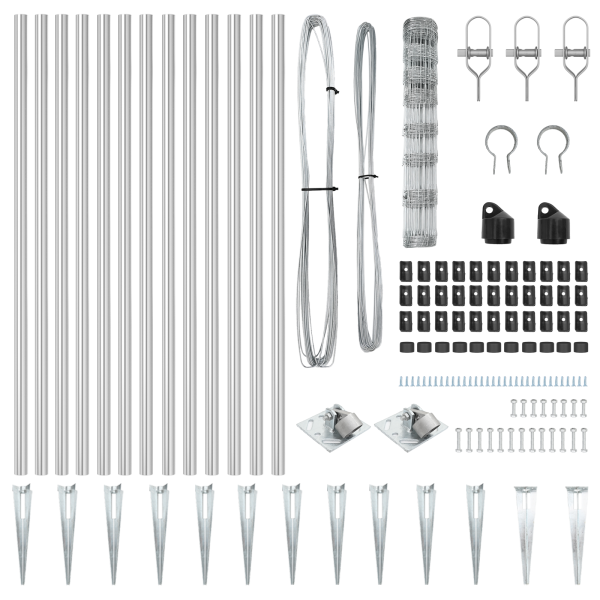 Cerca de Campo  1x25 m de Acero Galvanizado. Postes para Cerca  con Punta 13 pcs Ø32 mm 120 cm de Acero Galvanizado M 5