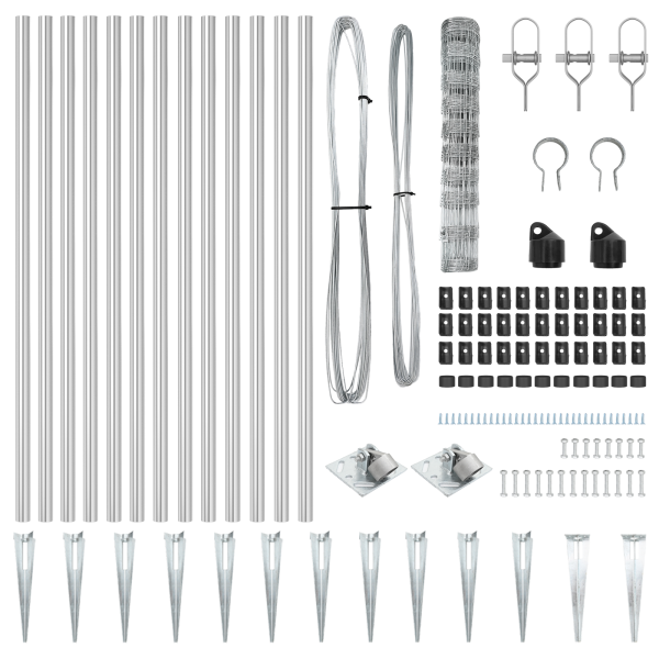 Cerca de Campo  1x25 m Acero Galvanizado. Postes de Cerca  con Punta 13 pcs Ø32 mm 120 cm Acero Galvanizado M 5