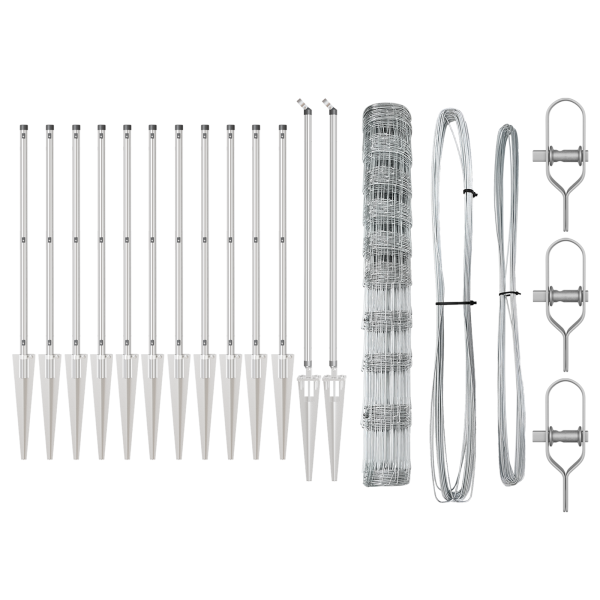 Cerca de Campo  1.2x25 m de Acero Galvanizado. Postes de Cerca  con Anclaje 13 pcs Ø32 mm 140 cm de Acero Galvanizado M 4