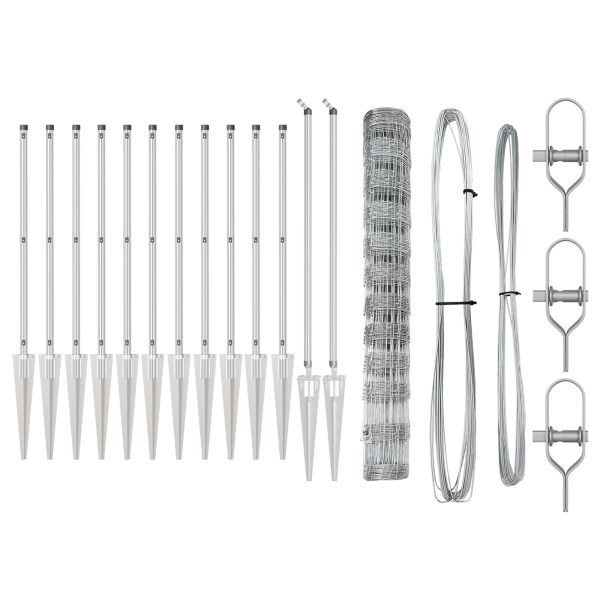 Cerca de Campo  1.2x25 m de Acero Galvanizado. Postes de Cerca  con Punta 13 pcs Ø32 mm 140 cm de Acero Galvanizado M 4