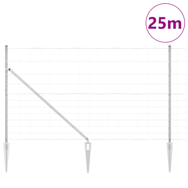 Cerca de Campo  1.4x25 m de Acero Galvanizado. Postes de Cerca  con Púa 13 pcs Ø32 mm 160 cm de Acero Galvanizado M 3