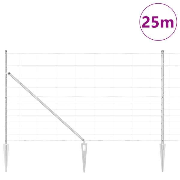 Cerca de Campo  1.4x25 m de Acero Galvanizado. Postes para Cerca  con Púas 13 pcs Ø32 mm 160 cm de Acero Galvanizado M 3