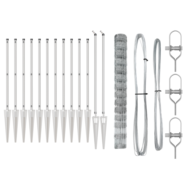 Valla de Campo 1.4x25 m Acero Galvanizado. poste de valla  con punta 13 pcs Ø32 mm 160 cm Acero Galvanizado M 4