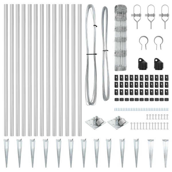 Cerca  0.8x50 m de Acero Galvanizado. Postes de Cerca  con Punta 13 pcs Ø32 mm 100 cm Acero Galvanizado M 5