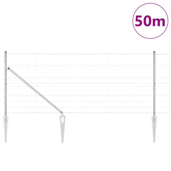 Cerca de Campo  1x50 m de Acero Galvanizado. Postes de Cerca  con Punta 13 pcs Ø32 mm 120 cm de Acero Galvanizado M 3