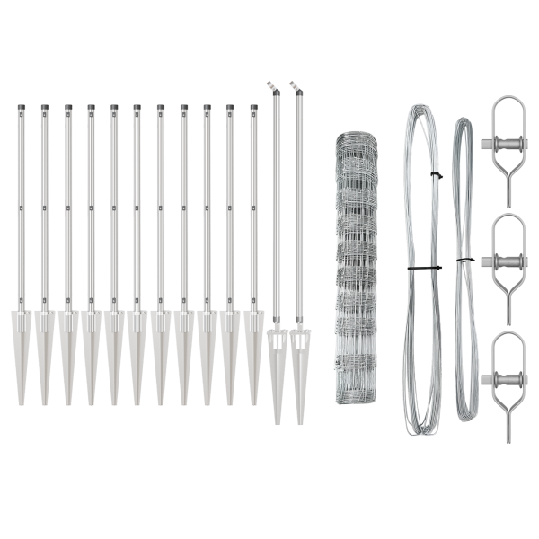 Valla de Campo 1x50 m Acero Galvanizado.  Postes de Valla con Punta 13 pcs Ø32 mm 120 cm Acero Galvanizado M 4