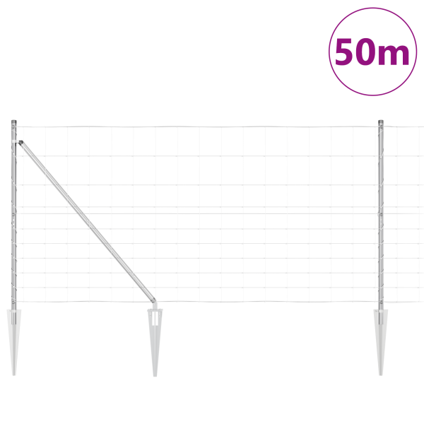 Cerca de Campo  1.2x50 m de Acero Galvanizado. Postes de Cerca  con Espiga 13 pcs Ø32 mm 140 cm de Acero Galvanizado M 3