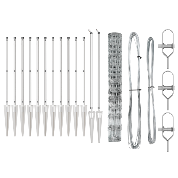 Cerca de Campo  1.2x50 m de Acero Galvanizado. Postes de Cerca  con Pica 13 pcs Ø32 mm 140 cm de Acero Galvanizado M 4