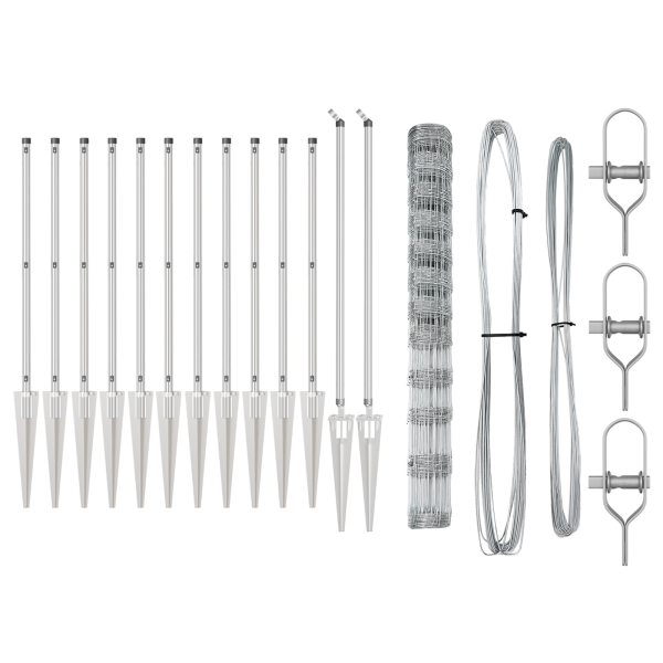 Valla de Campo  1.4x50 m de Acero Galvanizado. Postes de Valla  con Piquete 13 pcs Ø32 mm 160 cm de Acero Galvanizado M 4