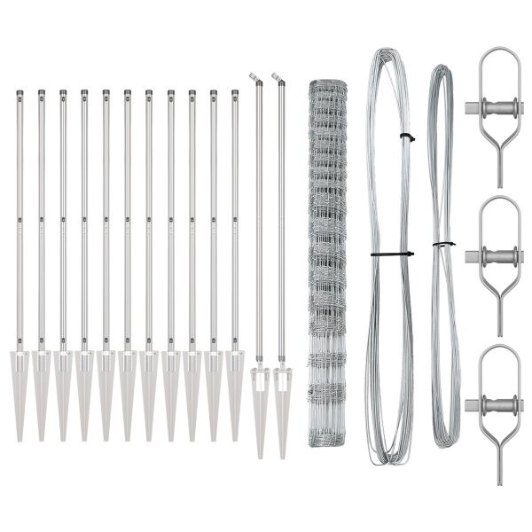 Cerca de Campo  1.5x50 m de Acero Galvanizado. Postes de Cerca  con Espiga 13 pcs Ø32 mm 170 cm de Acero Galvanizado M 4