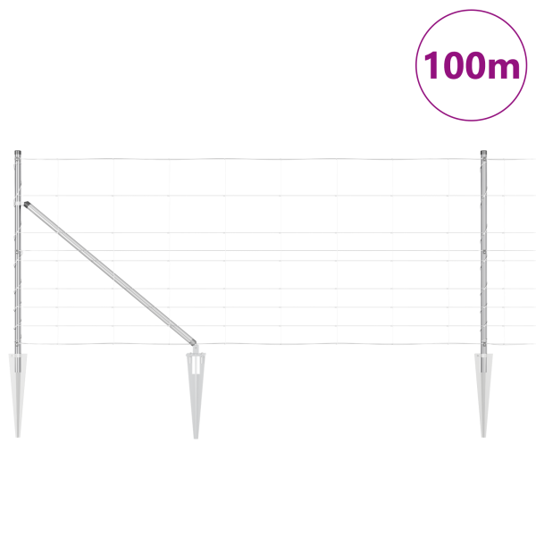 Cerca de Campo  1x100 m Acero Galvanizado. Postes de Cerca  con Punta 13 pcs Ø32 mm 120 cm Acero Galvanizado M 3