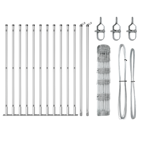 Cerca de Campo 0.8x25 m de Acero Galvanizado.  Postes de Cerca con Placas de Base 13 pcs Ø32mm 90cm de Acero Galvanizado M 4