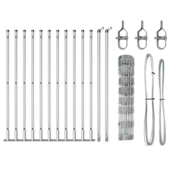 Cerca de Campo  0.8x25 m de Acero Galvanizado. Postes de Cerca  con Placas de Base 13 pcs Ø32mm 90cm de Acero Galvanizado M 4