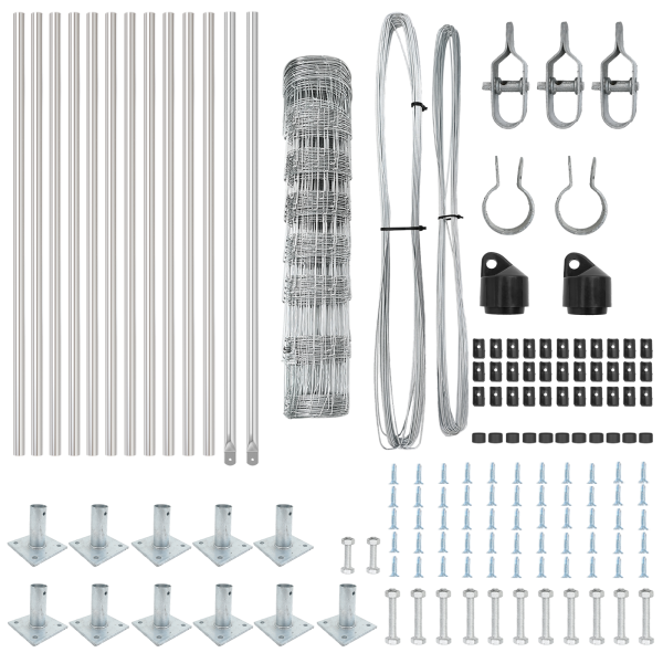 Cerca de Campo  0.8x25 m Acero Galvanizado. Postes de Cerca  con Placas Base 13 pcs Ø32mm 90cm Acero Galvanizado M 5