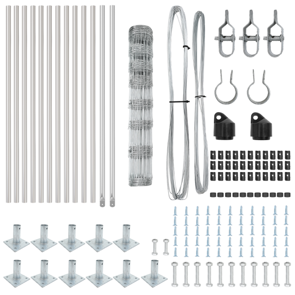 Cerca de Campo  1x25 m Acero Galvanizado. Postes de Cerca  con Placas Base 13 pcs Ø32mm 110cm Acero Galvanizado M 5