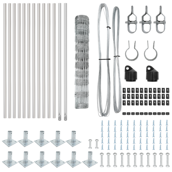 Cerca de Campo  1x25 m Acero Galvanizado. Postes de Cerca  con Placas de Base 13 pcs Ø32mm 110cm Acero Galvanizado M 5