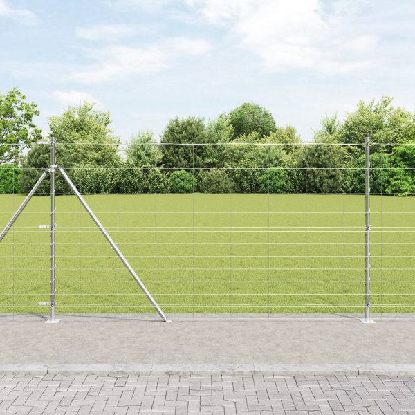Valla de Campo 1.4x25 m Acero Galvanizado.  Poste de Valla con Placas de Base 13 pcs Ø32mm 78.5cm Acero Galvanizado D