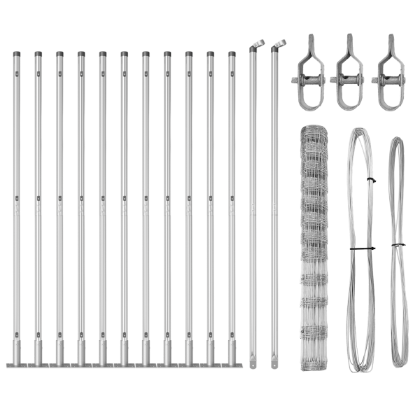 Valla de Campo 1.4x25 m Acero Galvanizado.  Poste de Valla con Placas de Base 13 pcs Ø32mm 78.5cm Acero Galvanizado M 4
