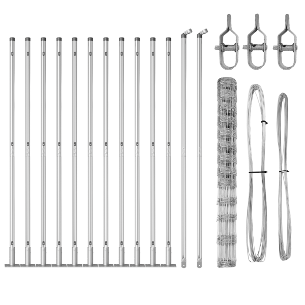 Valla de Campo 1.5x25 m de Acero Galvanizado. Postes de Valla  con Placas Base 13 pcs Ø32mm 83.5cm de Acero Galvanizado M 4