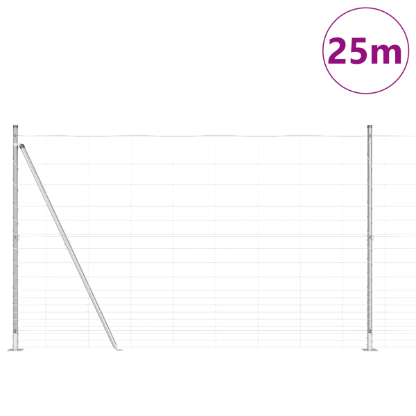Cerca de Campo  1.5x25 m de Acero Galvanizado. Postes de Cerca  con Placas Base 13 pcs Ø32mm 83.5cm de Acero Galvanizado M 3