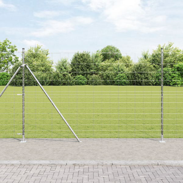 Cerca de Campo  1.6x25 m de Acero Galvanizado. Postes de Cerca  con Placas de Base 13 pcs Ø32mm 88.5cm de Acero Galvanizado D