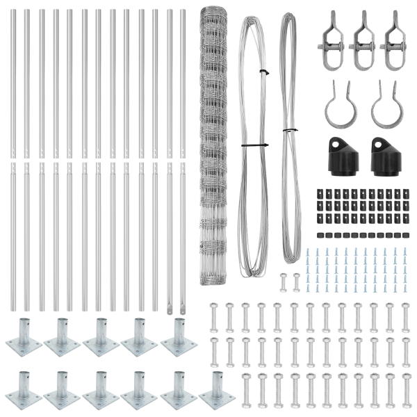 Cerca de Campo 1.6x25 m Acero Galvanizado. Publicar Postes de Cerca con Placas Base 13 pcs Ø32mm 88.5cm Acero Galvanizado M 5