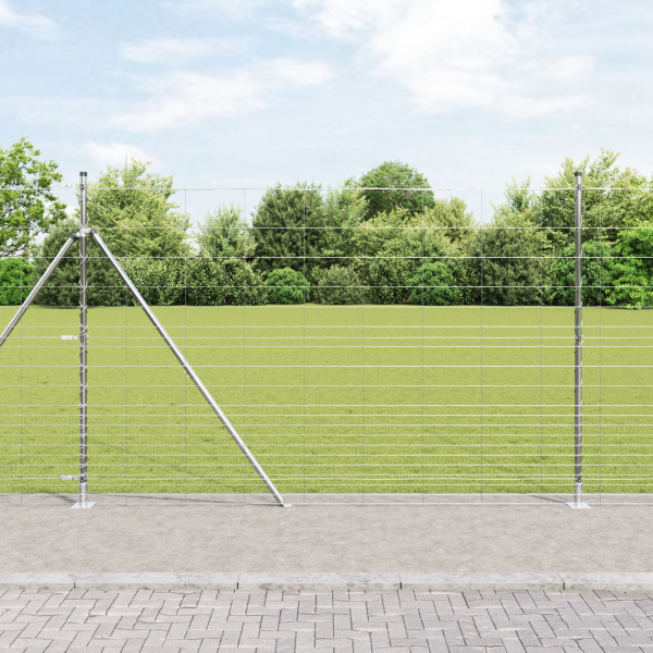 Cerca de Campo  1.6x25 m de Acero Galvanizado. Postes de Cerca  con Placas de Base 13 pcs Ø32mm 88.5cm de Acero Galvanizado D