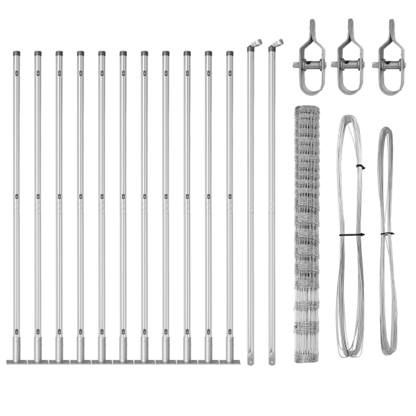 Cerca de Campo  1.6x25 m de Acero Galvanizado. Postes de Cerca  con Placas de Base 13 pcs Ø32mm 88.5cm de Acero Galvanizado M 4