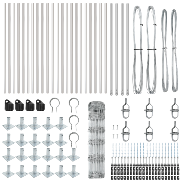 Cerca de Campo  0.8x50 m Acero Galvanizado. Postes para Cerca  con Placas Base 13 pcs Ø32mm 90cm Acero Galvanizado M 5